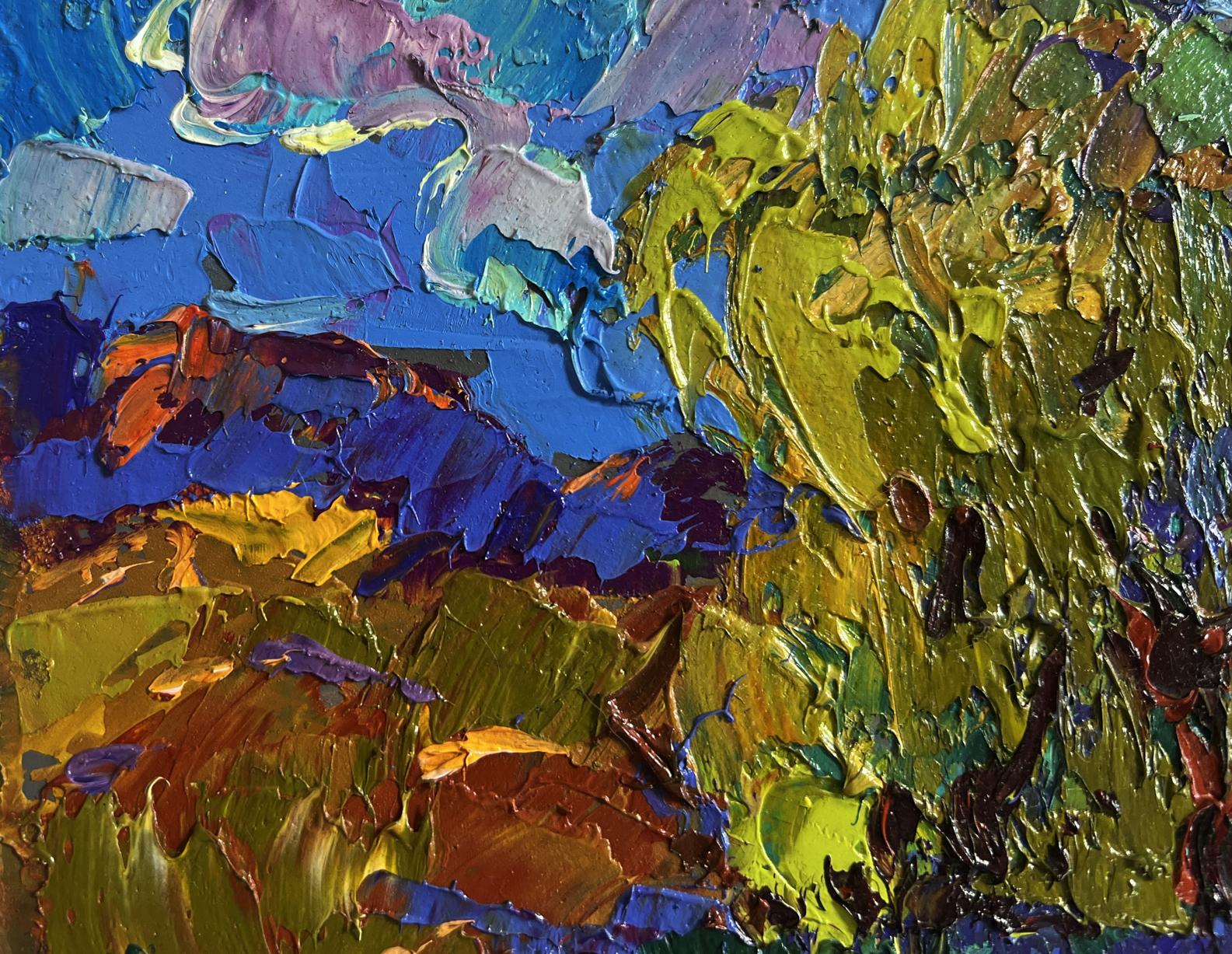 Vibrant impressionist oil painting of boat sailing on lake by Oleksiy Ivanyuk