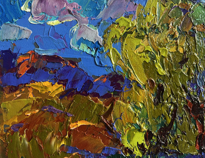 Vibrant impressionist oil painting of boat sailing on lake by Oleksiy Ivanyuk