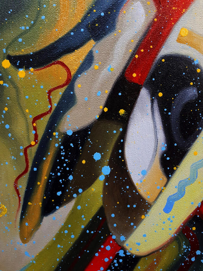 Oil painting South side bird by Sergiy Voichenko with vibrant splatters