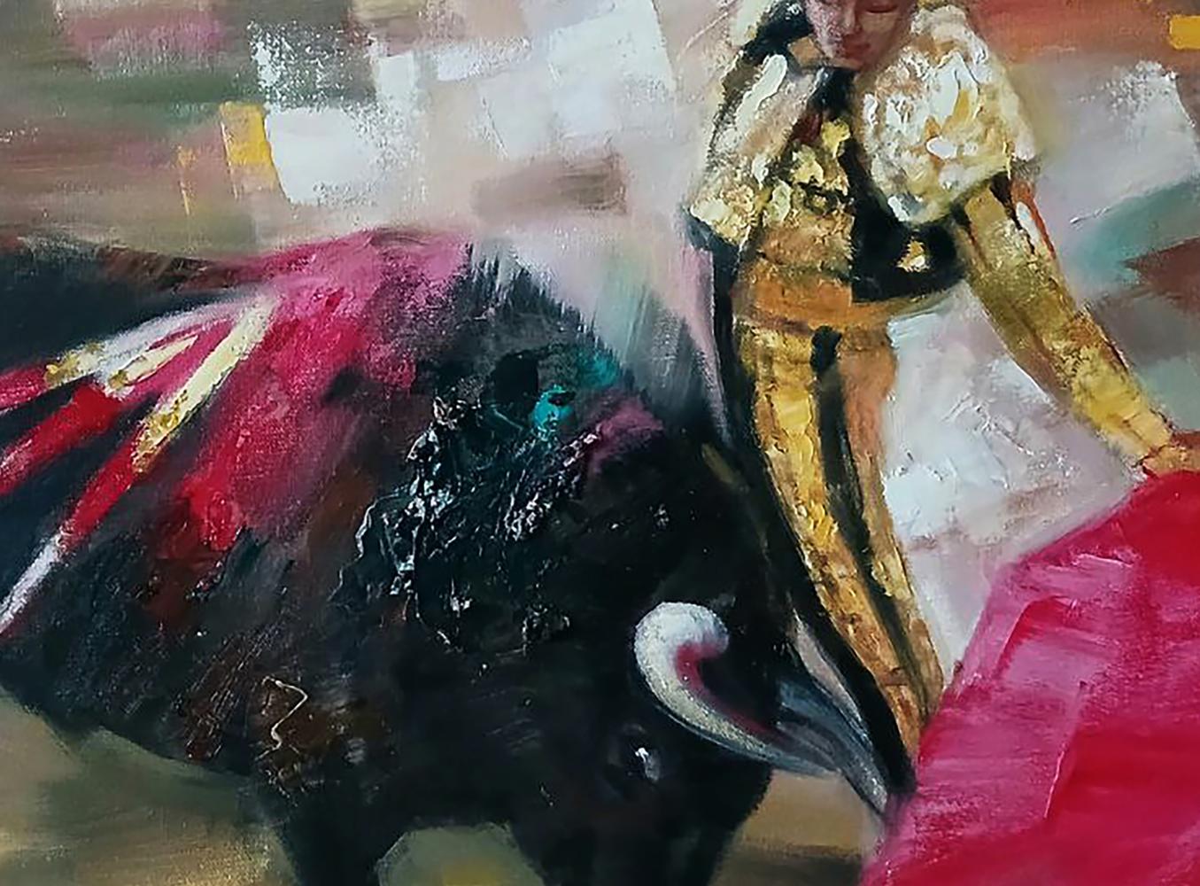 Abstract oil painting of Bull and Man by Anatoly Tarabanov