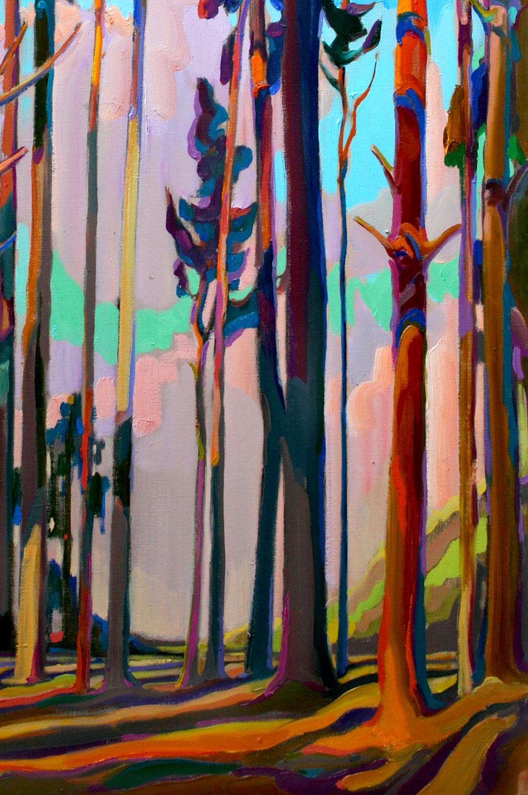 Oil painting Red Pines by Leonid Pavlenko vibrant abstract forest