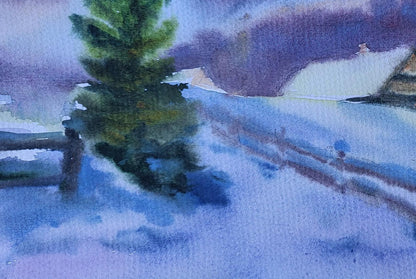 Watercolor painting Silence of a snowy day by Boris Serdyuk