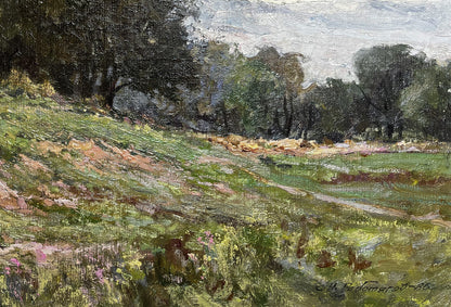 Oil painting of sunlit meadow by Nikolay Rabotyagov