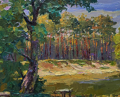 Oil painting The edge of the village by Boris Serdyuk with textured tree