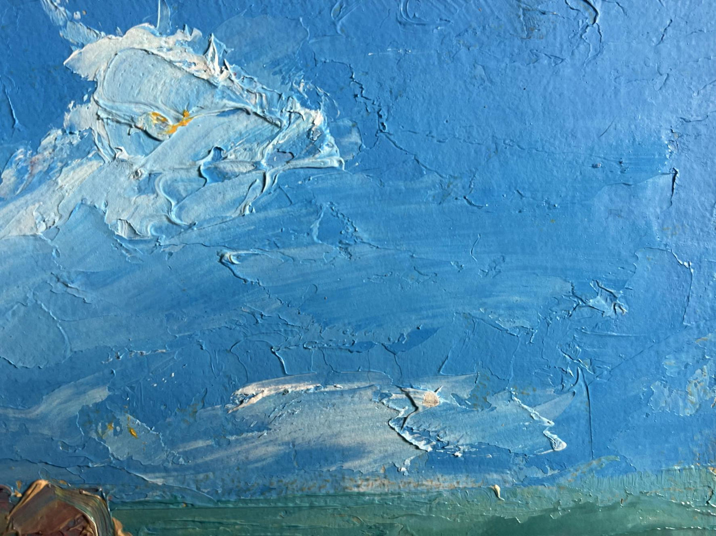 Oil painting Holidays at sea by Boris Serdyuk with textured blue sky and clouds