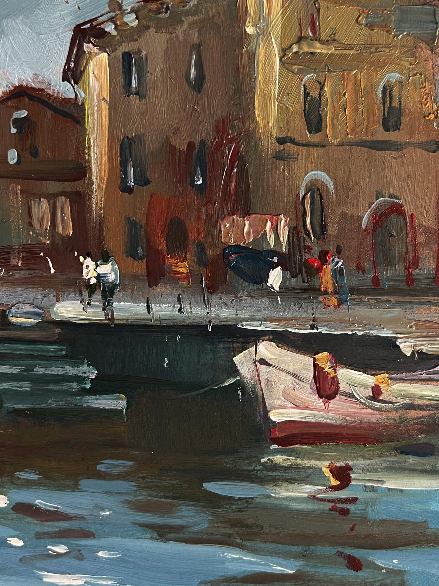 Oil painting of ancient Venice streets by Yuriy Suprunchuk, canal impasto scene