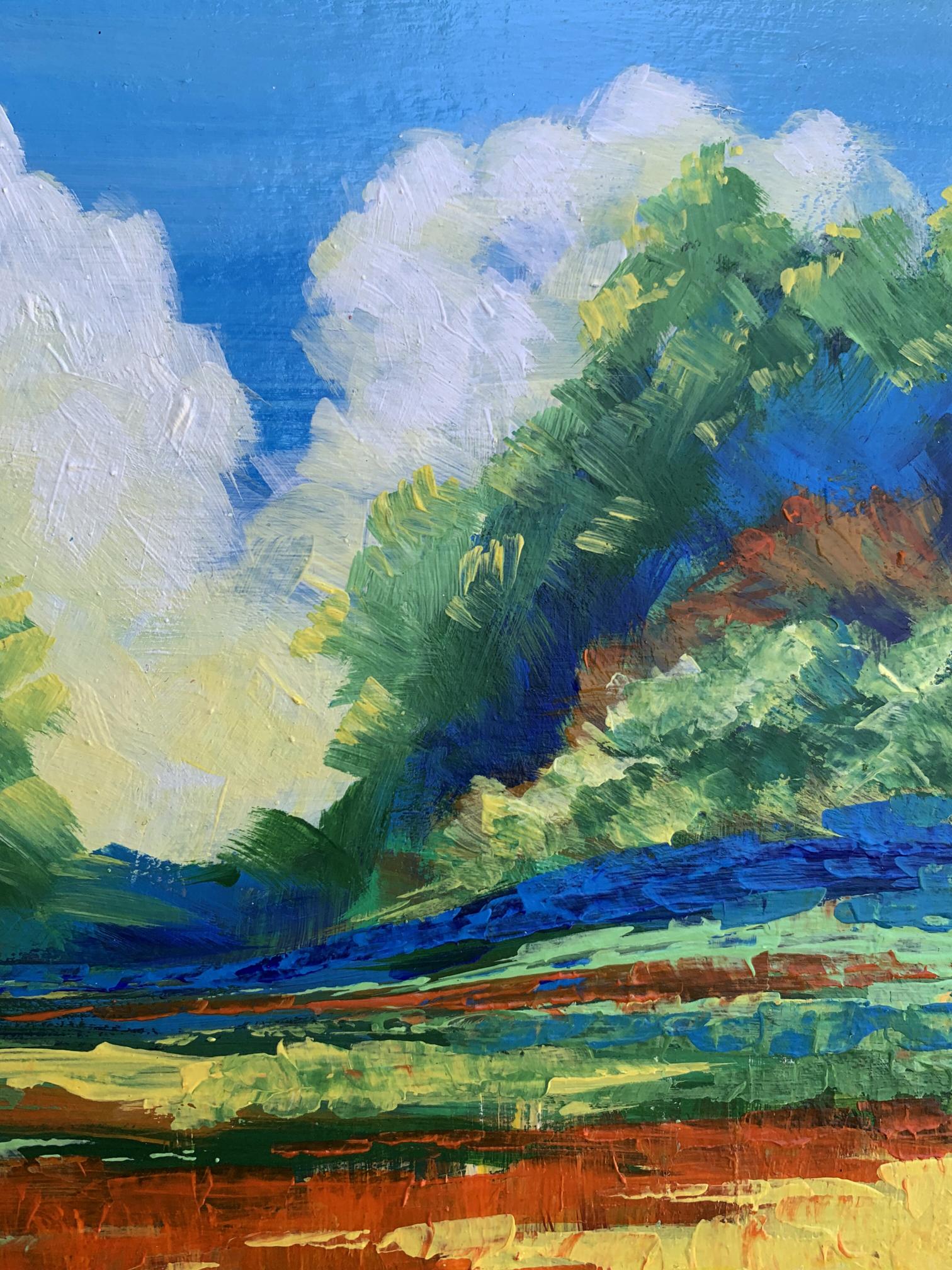 Vibrant impressionist oil painting Sun behind the clouds by V. Zadorozhnya