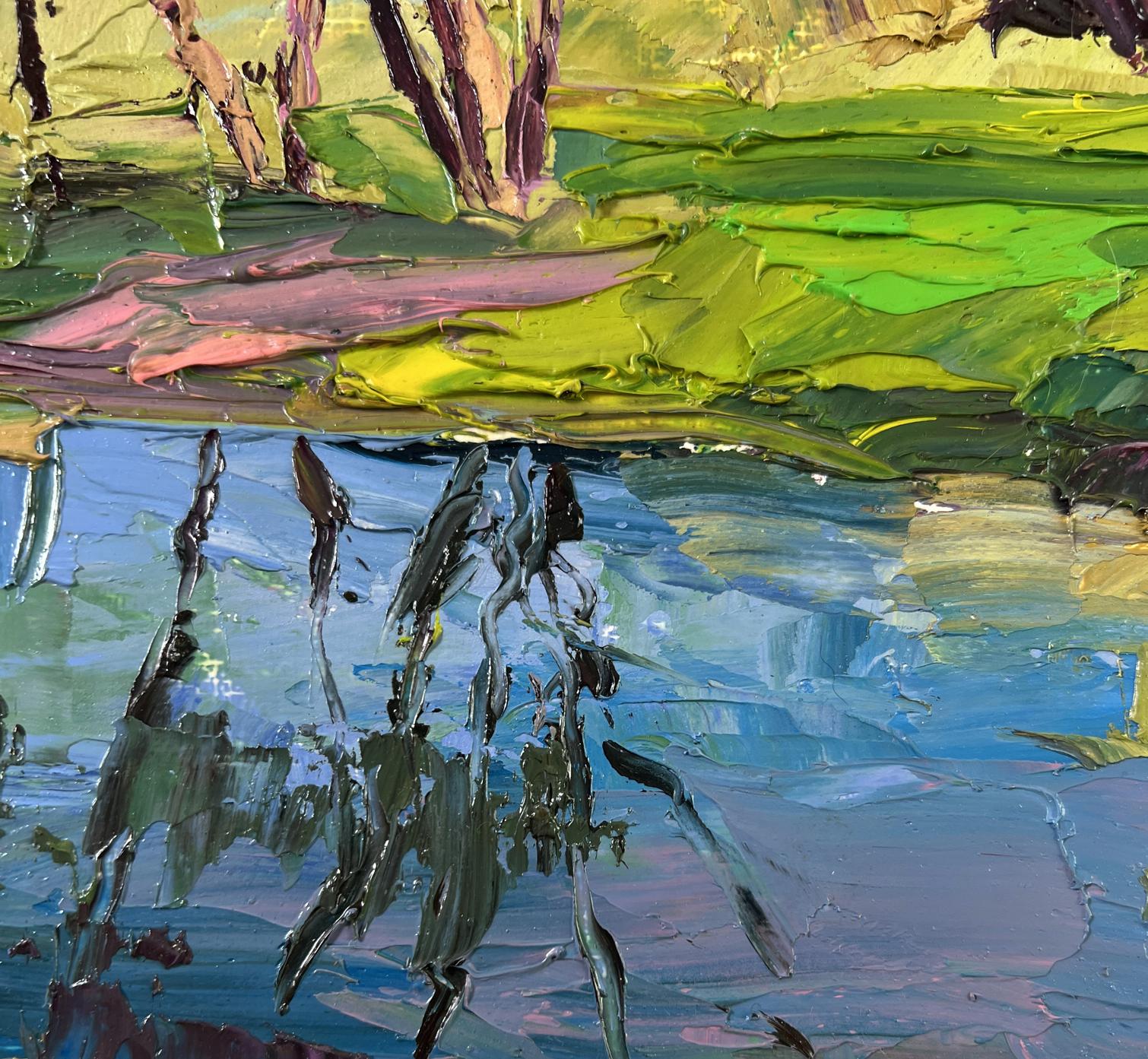 Vibrant impressionist oil painting Willows over the water by Boris Serdyuk
