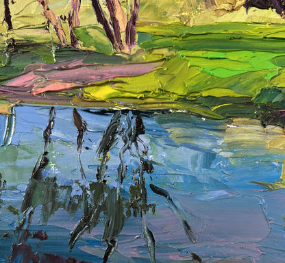Vibrant impressionist oil painting Willows over the water by Boris Serdyuk