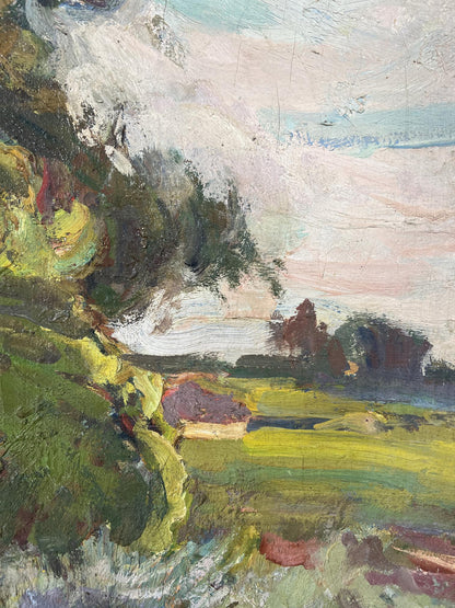 Impressionistic oil painting of river in steppe by Yuri Lyubavin