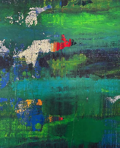 Abstract green blue white forest painting by Olga Melezhik