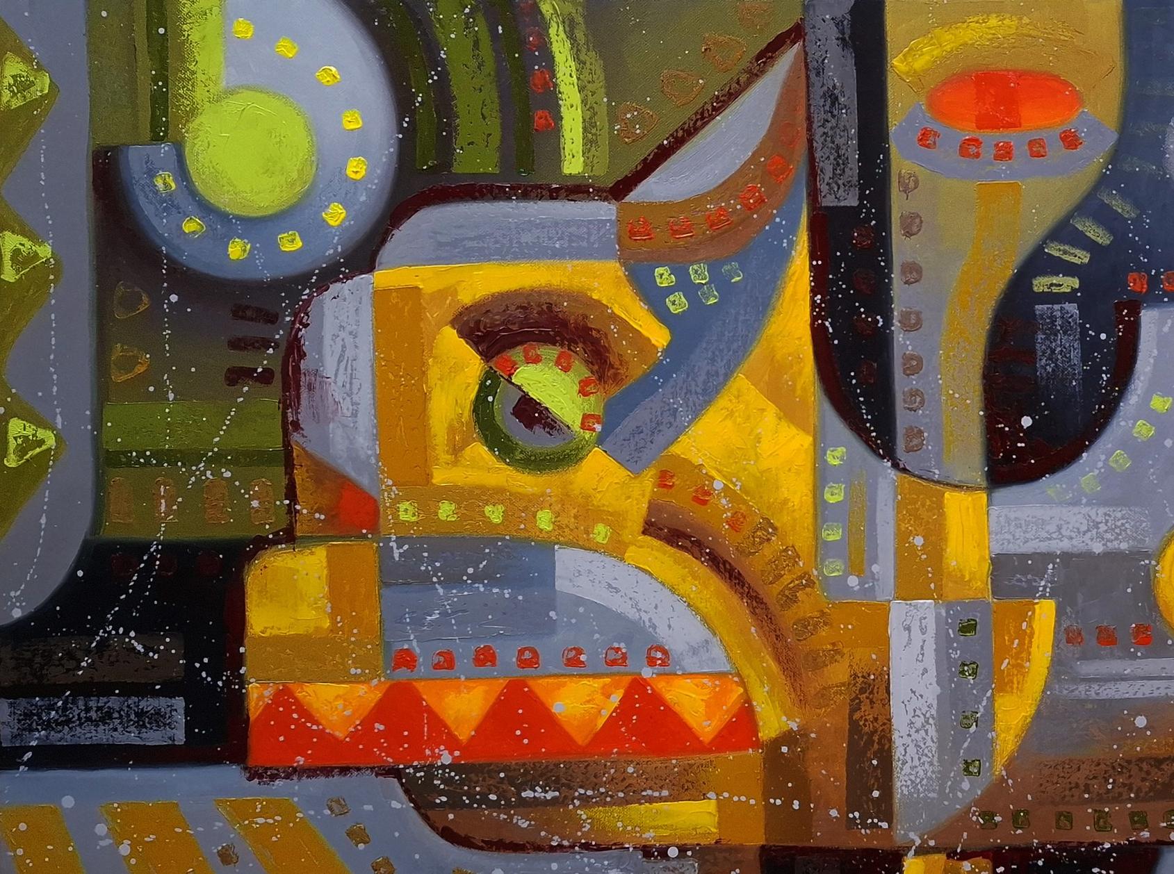 Abstract geometric face painting Oil painting Near the crosswalk Sergiy Voichenko