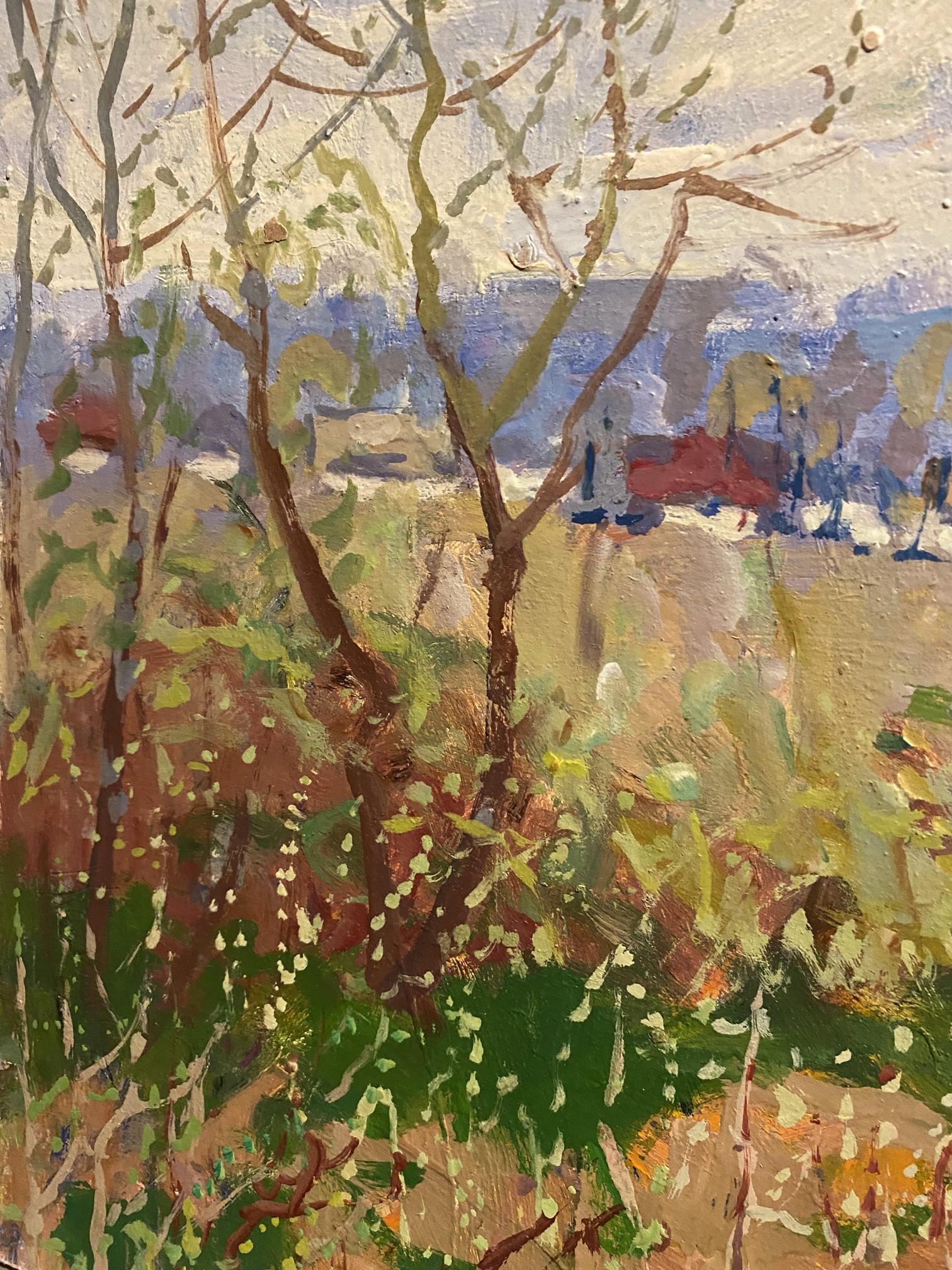Oil painting Blooming spring has arrived by Georgy Kolosovsky with bare trees