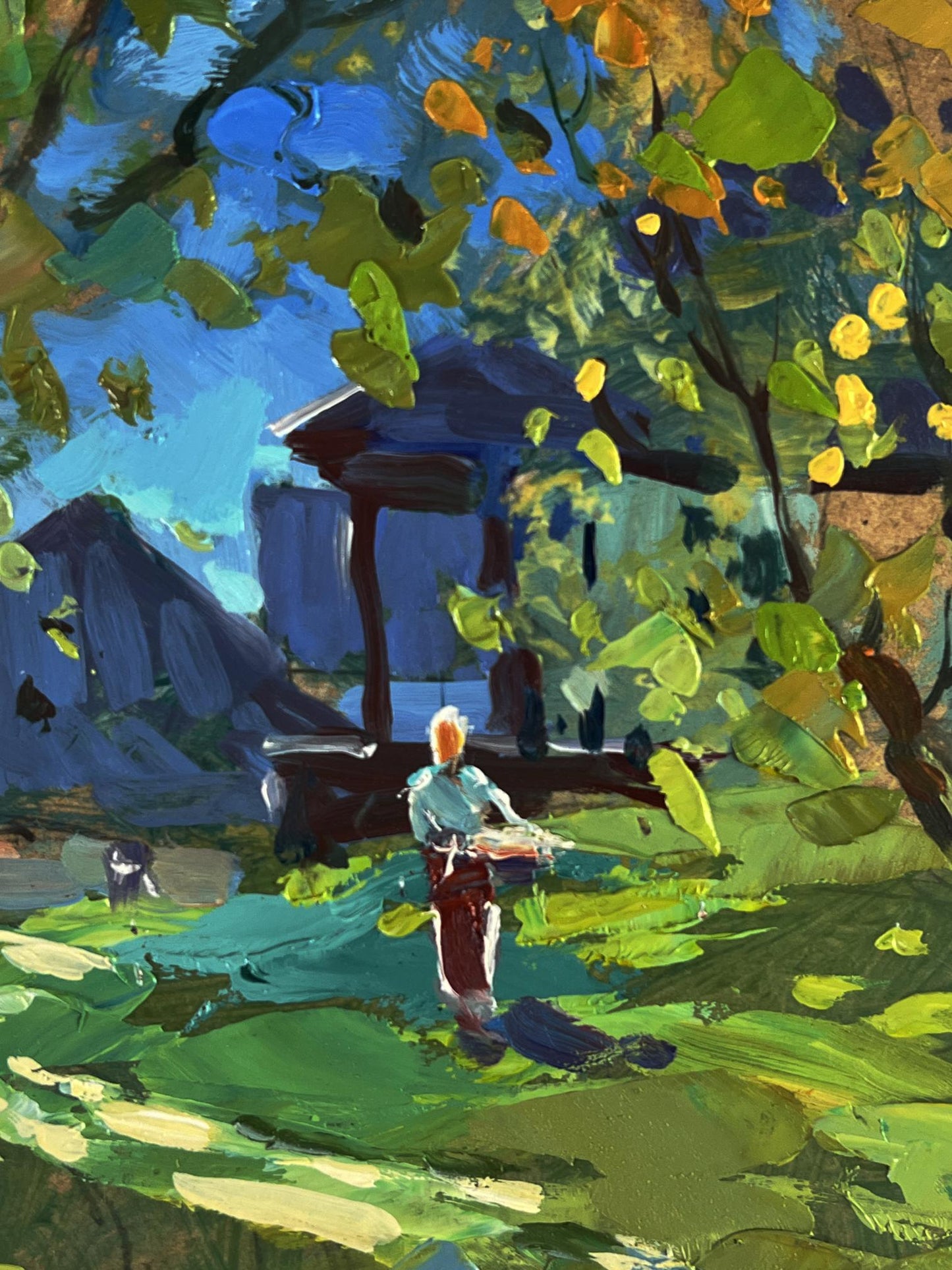 Oil painting Near the village houses by Yuriy Suprunchuk impressionist scene
