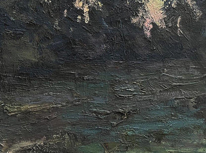 Oil painting Green forest by Volodymyr Pashchenko with dark impasto textures