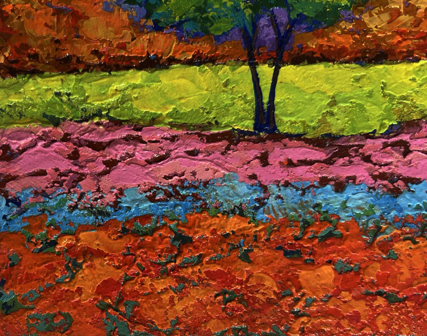 Vibrant impressionist oil painting In the shadows of the tree by V. Zadorozhnya