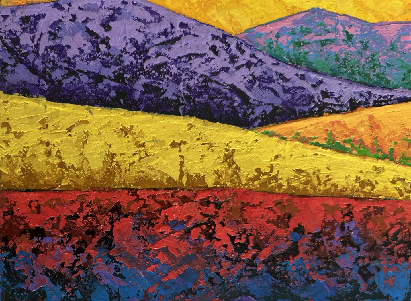 Vibrant oil painting The blazing sky above the peaks by V. Zadorozhnya