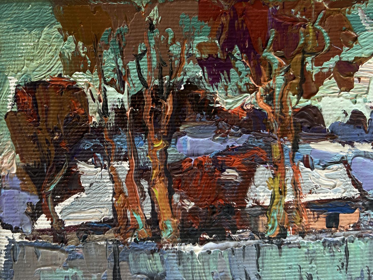 Oil painting The village was covered in snow Oksana Ivanyuk abstract textured art
