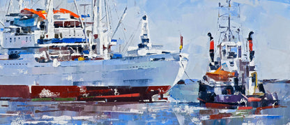 Oil painting of Cargo ship Cap San Diego by Volodymyr Gluhomanyuk