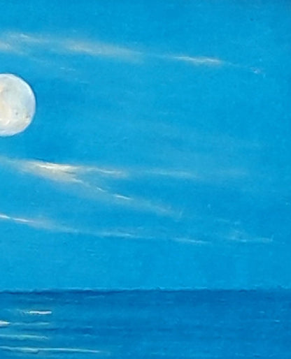 Oil painting Light of a New Day by Vasily Korkishko: luminous moon over ocean