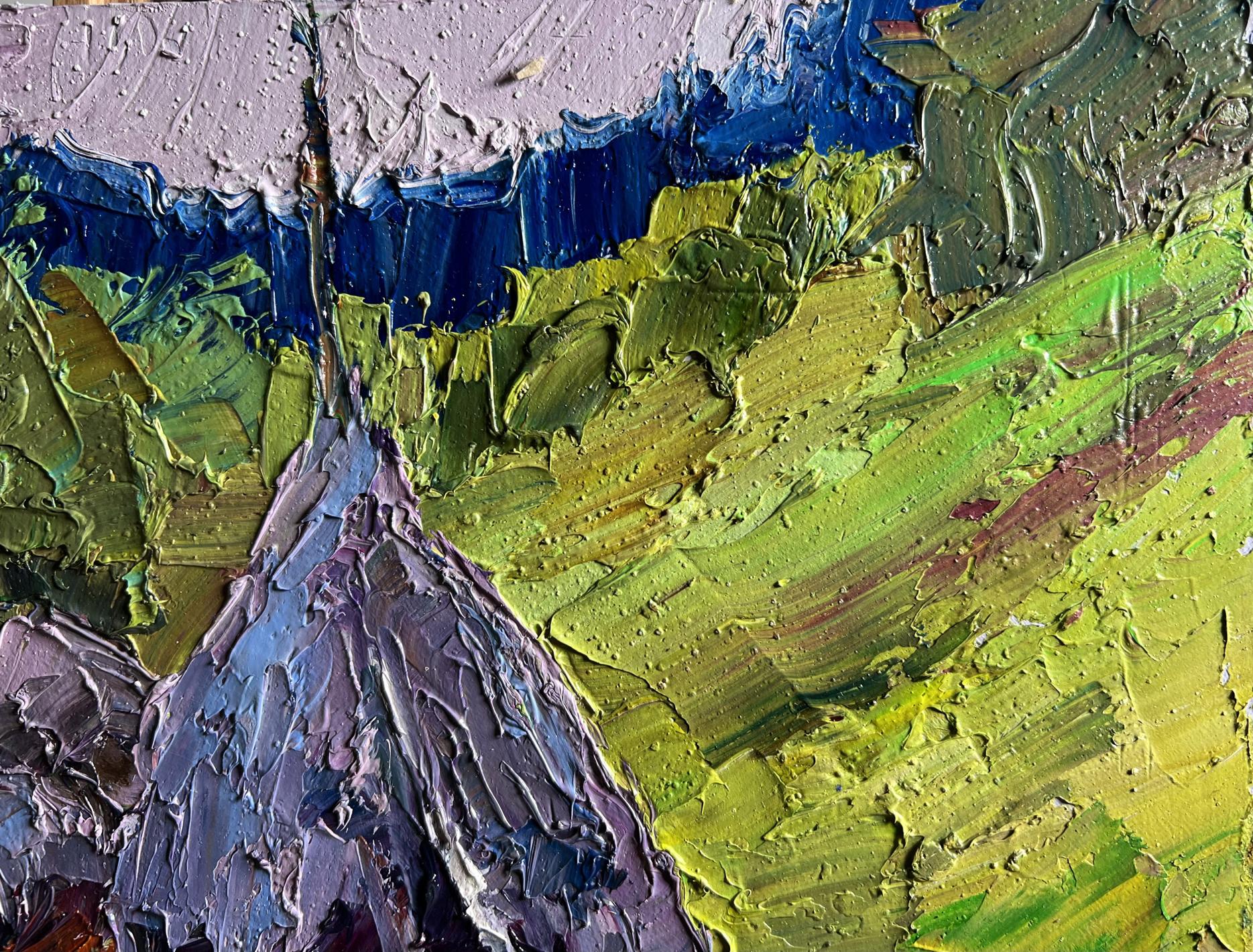 Oil painting Path to the Mountains by Boris Serdyuk with purple peak
