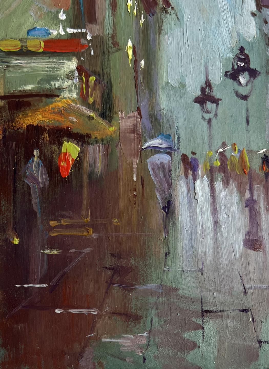 Oil painting of rainy city hustle by Yuriy Suprunchuk