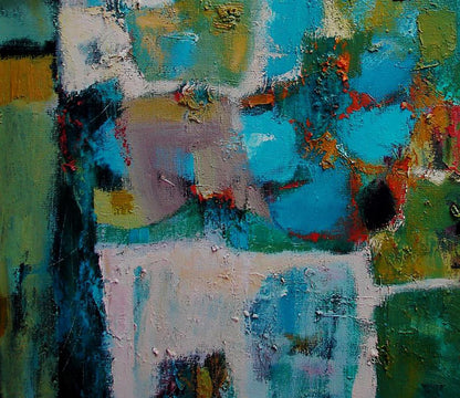 Abstract oil painting May blossoms by Tatyana Shulyak in blues greens