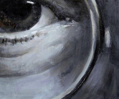 Close-up monochromatic oil painting of human eye by John Ed Potapenkov