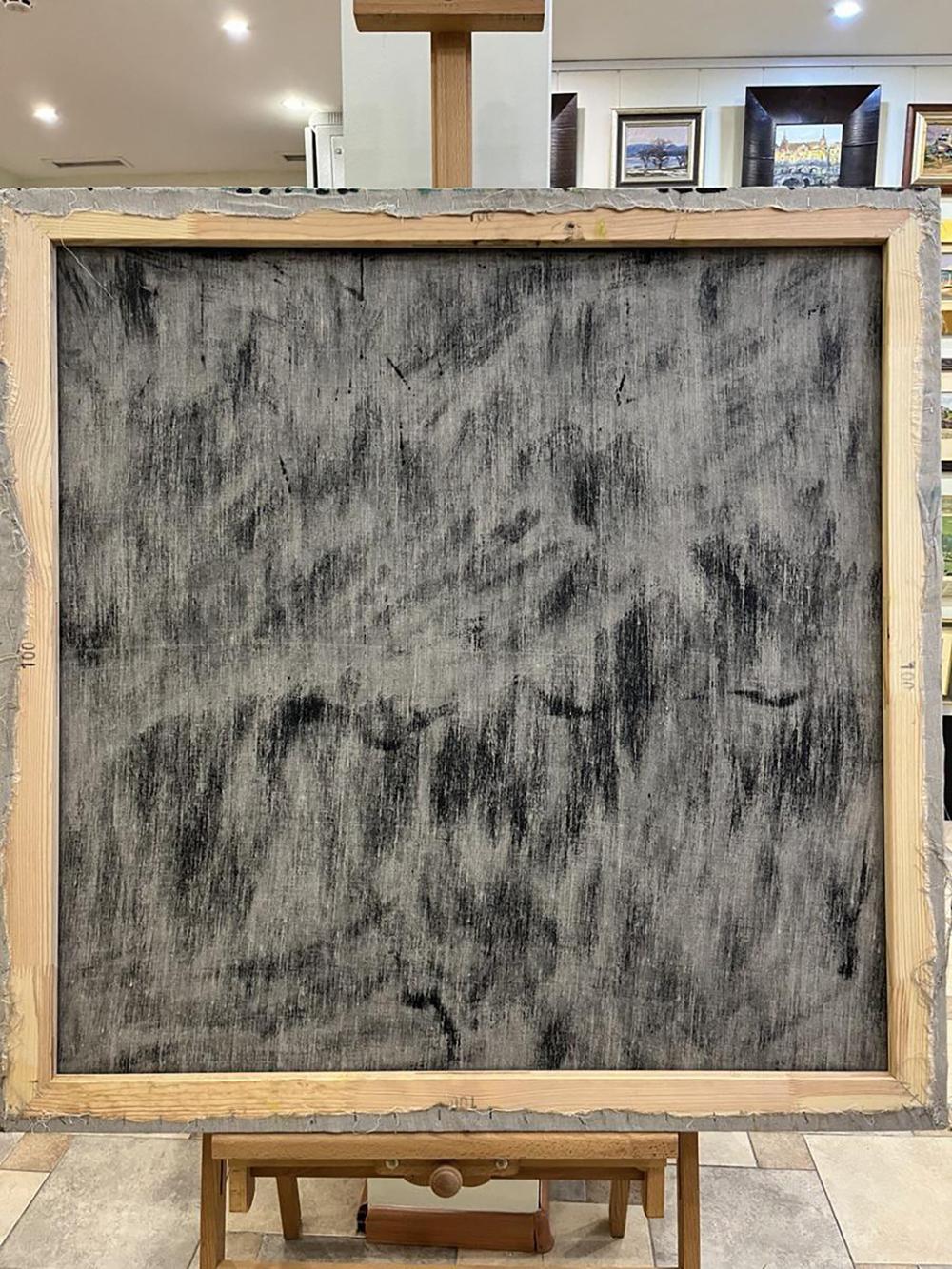 Framed abstract charcoal drawing by Serhiy Kovalev, Cidade deserta oil painting