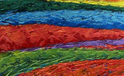 Vibrant oil painting with yellow sun rays by V. Zadorozhnya, bold stripes