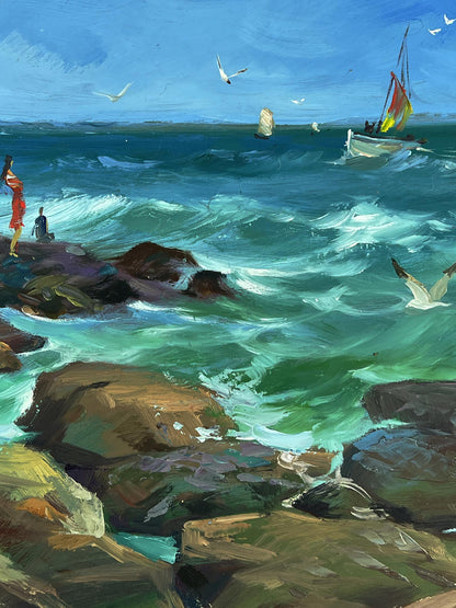 Vibrant oil painting of coastal turquoise waves by Yuriy Suprunchuk