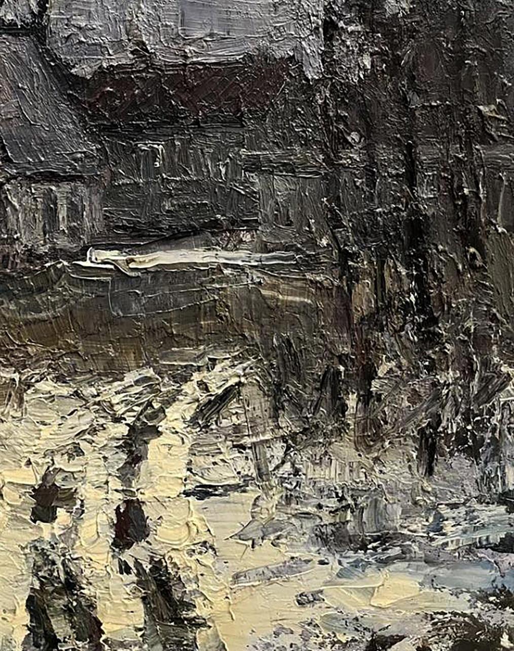Oil painting High-speed Volodymyr Pashchenko with dark gray impasto strokes