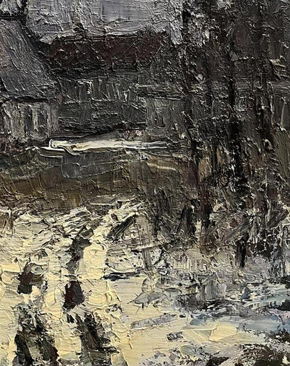 Oil painting High-speed Volodymyr Pashchenko with dark gray impasto strokes