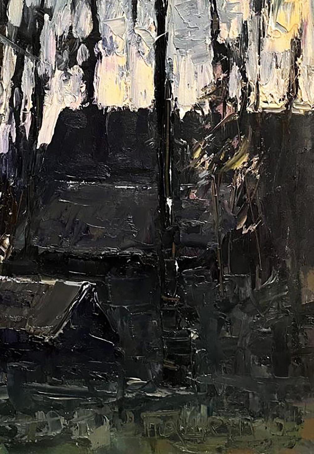 Abstract expressionist oil painting Cold evening with hot tea by Volodymyr Pashchenko