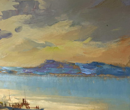 Oil painting Orange sunset in the sea by Yuriy Suprunchuk, textured coastal scene