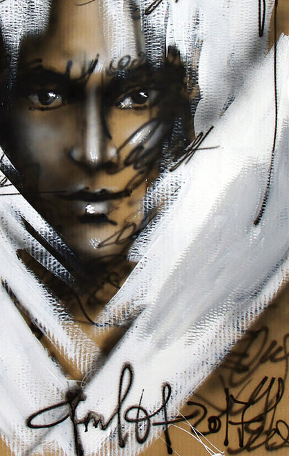 Black-and-white graffiti portrait of My Angel Dima Filatov by Acrylic painting