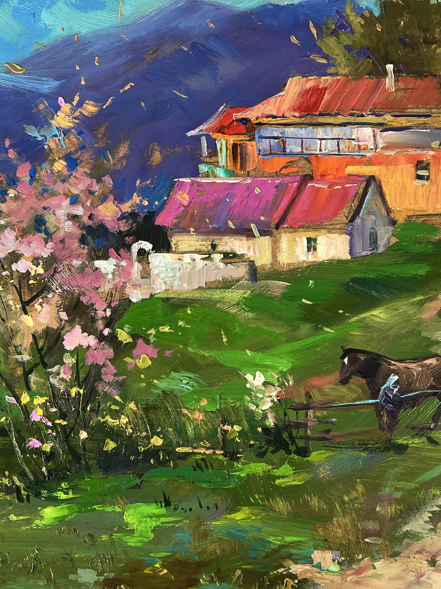 Vibrant impressionist oil painting House on the Mountain by Yuriy Suprunchuk