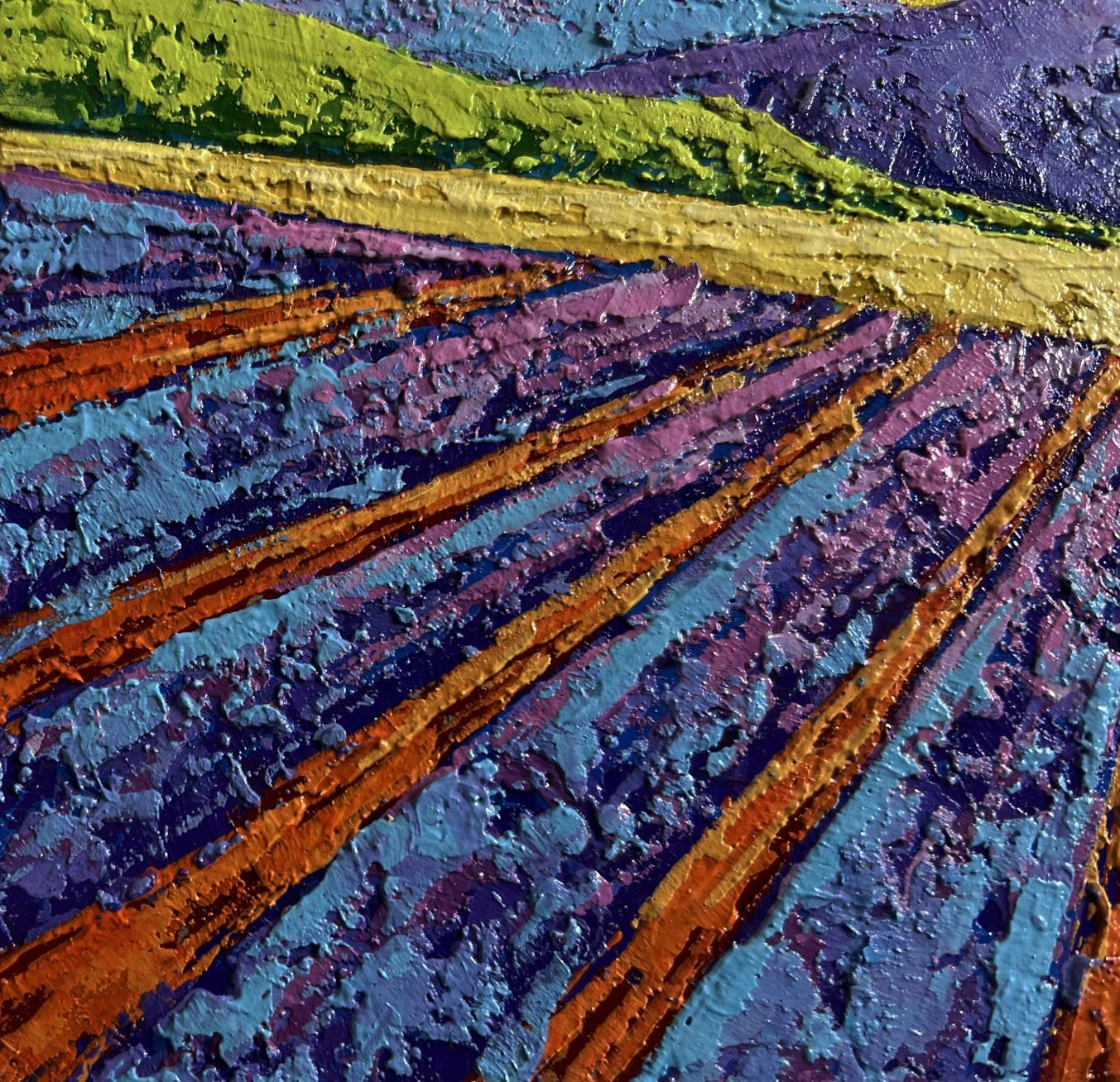 Vibrant impasto oil painting of sun rays gliding across meadows by V. Zadorozhnya