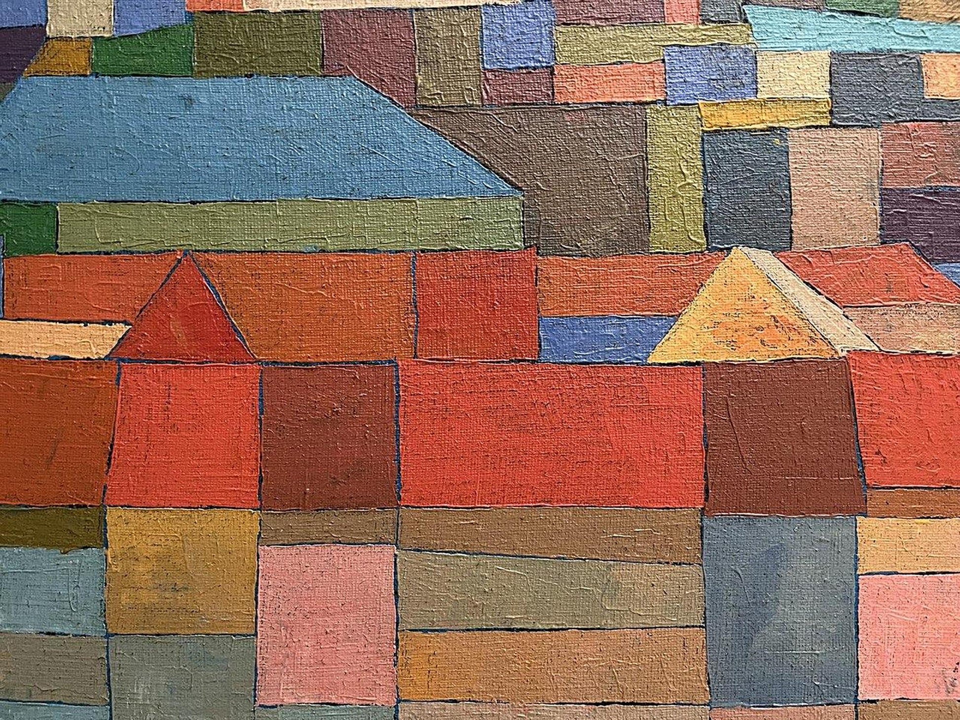 Oil painting City Hall by Serhiy Kovalev with colorful geometric shapes