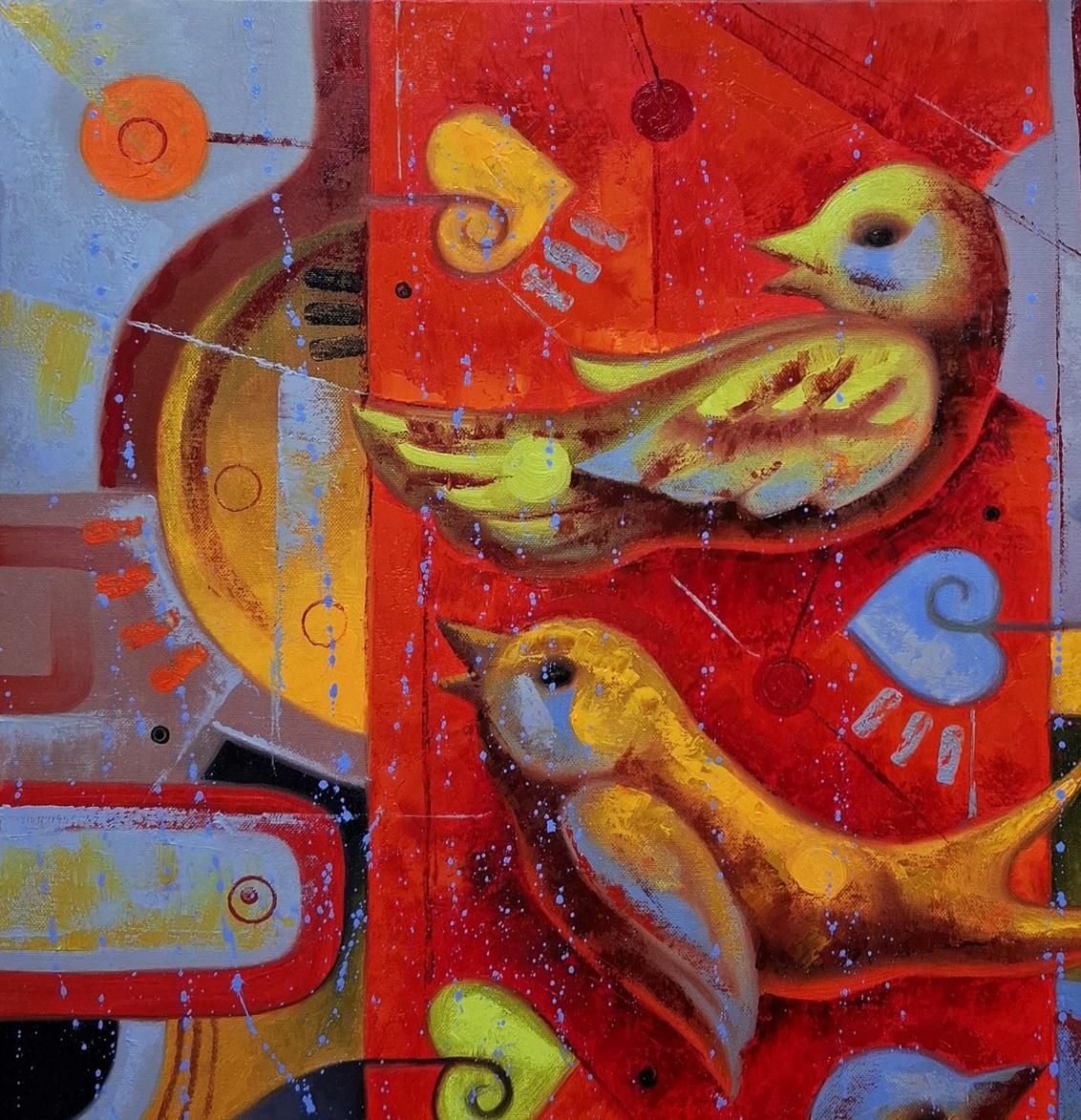 Vibrant oil painting Birds of a loving heart by Sergiy Voichenko