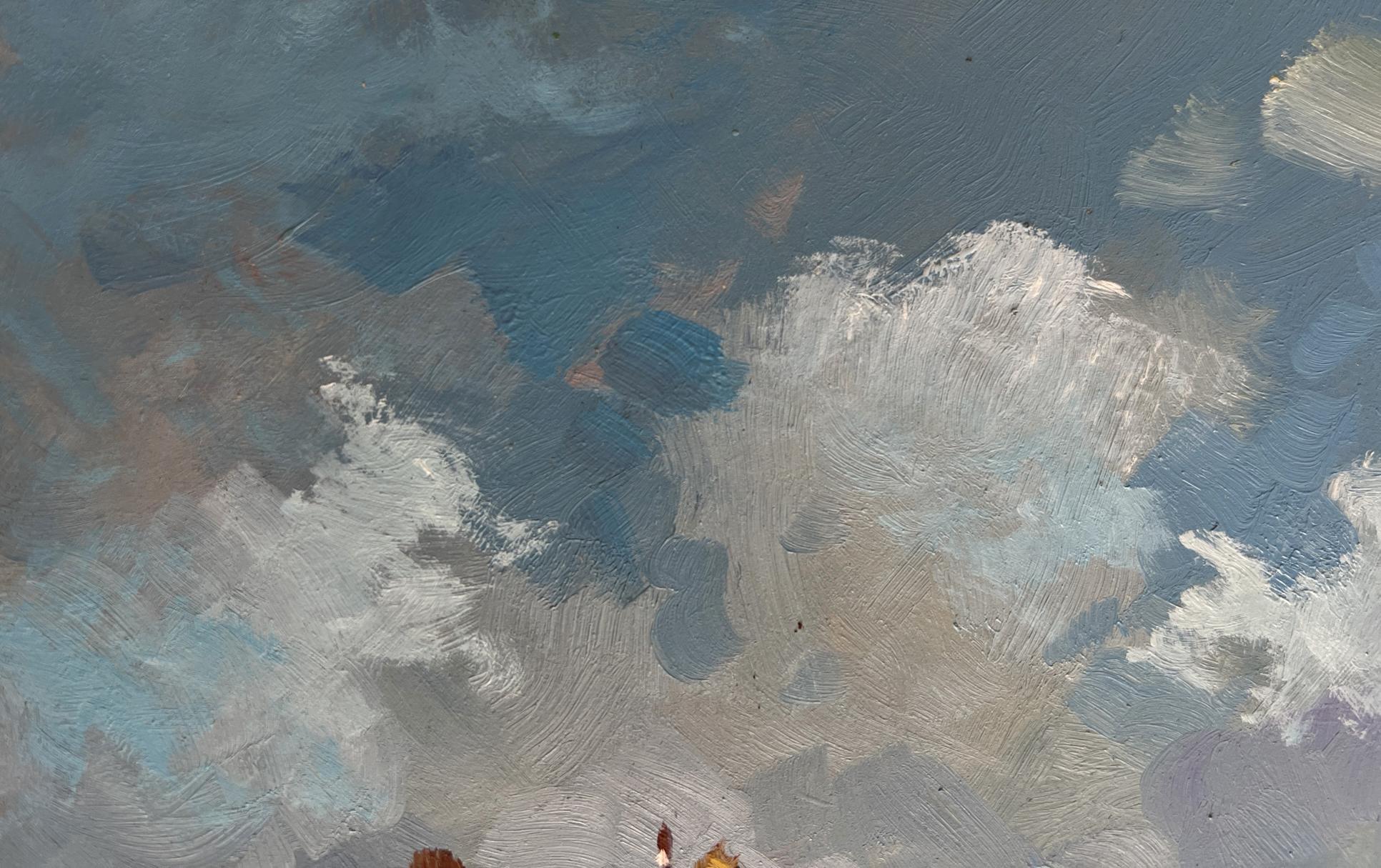 Oil painting Summer flood of river by Yuriy Suprunchuk with clouds