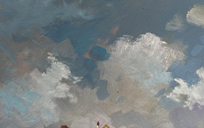 Oil painting Summer flood of river by Yuriy Suprunchuk with clouds
