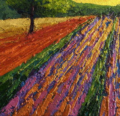 Vibrant impressionist oil painting of lavender field by V. Zadorozhnya
