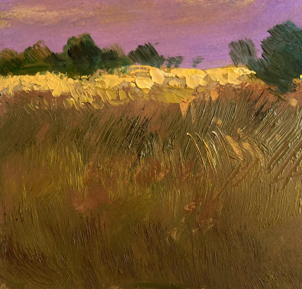 Oil painting Gold of the passing day by Yuriy Suprunchuk, golden field under purple sky