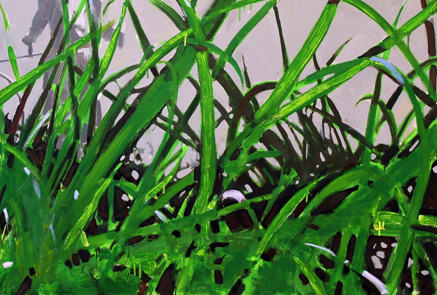 Vibrant green grass oil painting Lawn Ed Potapenkov with bold textured strokes
