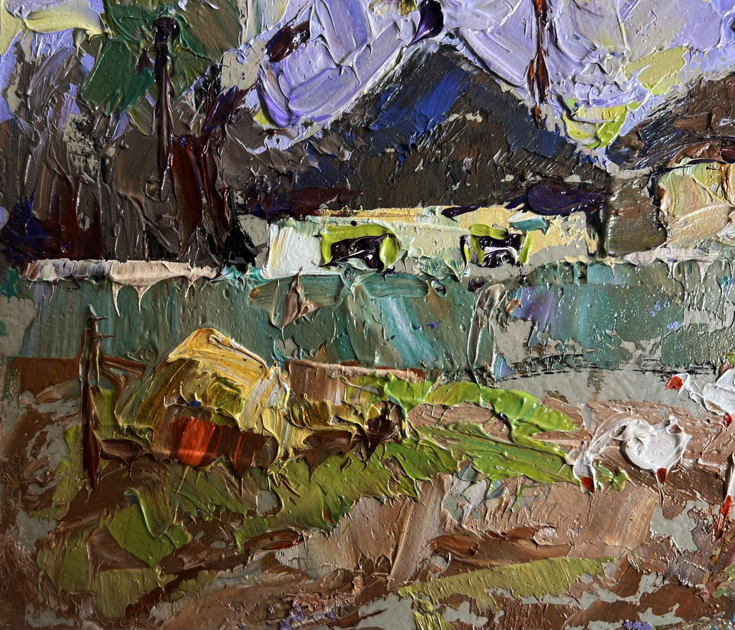 Oil painting Alley in the village by Oleksiy Ivanyuk textured landscape