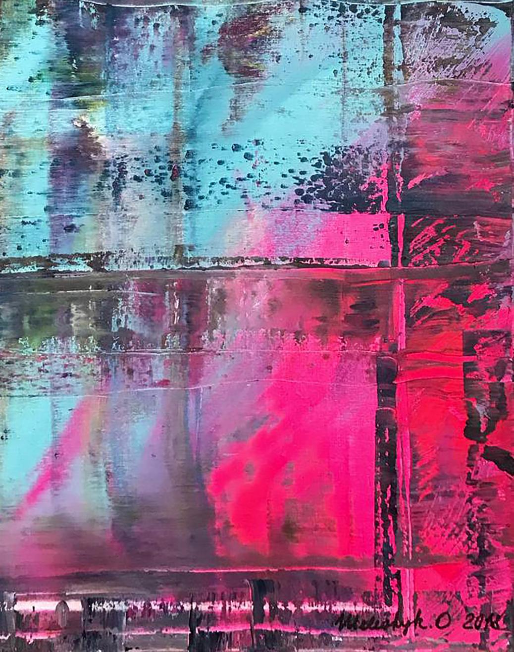 Abstract acrylic painting My kingdom by Olga Melezhik in teal magenta black