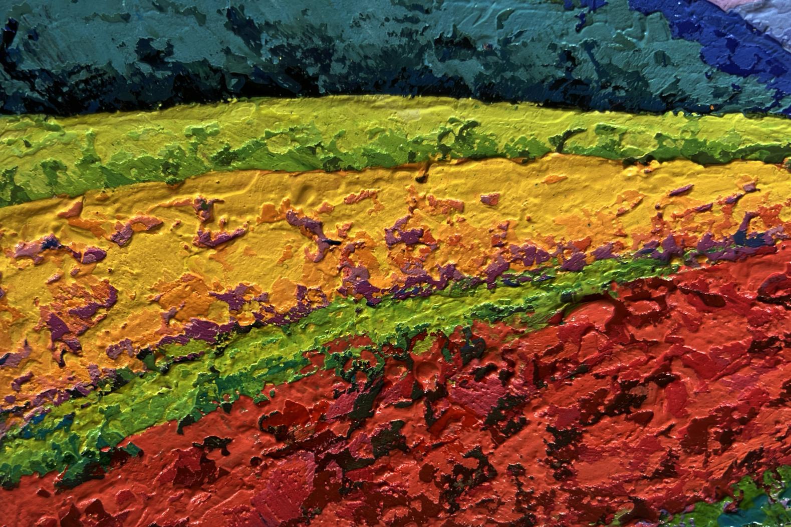 Vibrant textured oil painting Yellow sunset beyond horizon by V. Zadorozhnya