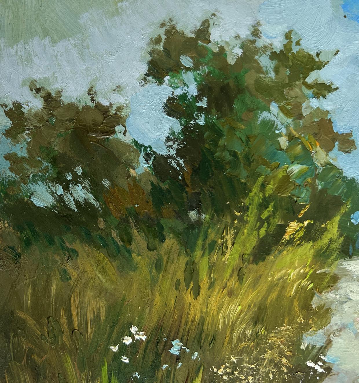 Oil painting A walk in the arms of nature by Yuriy Suprunchuk lush bush grasses flowers