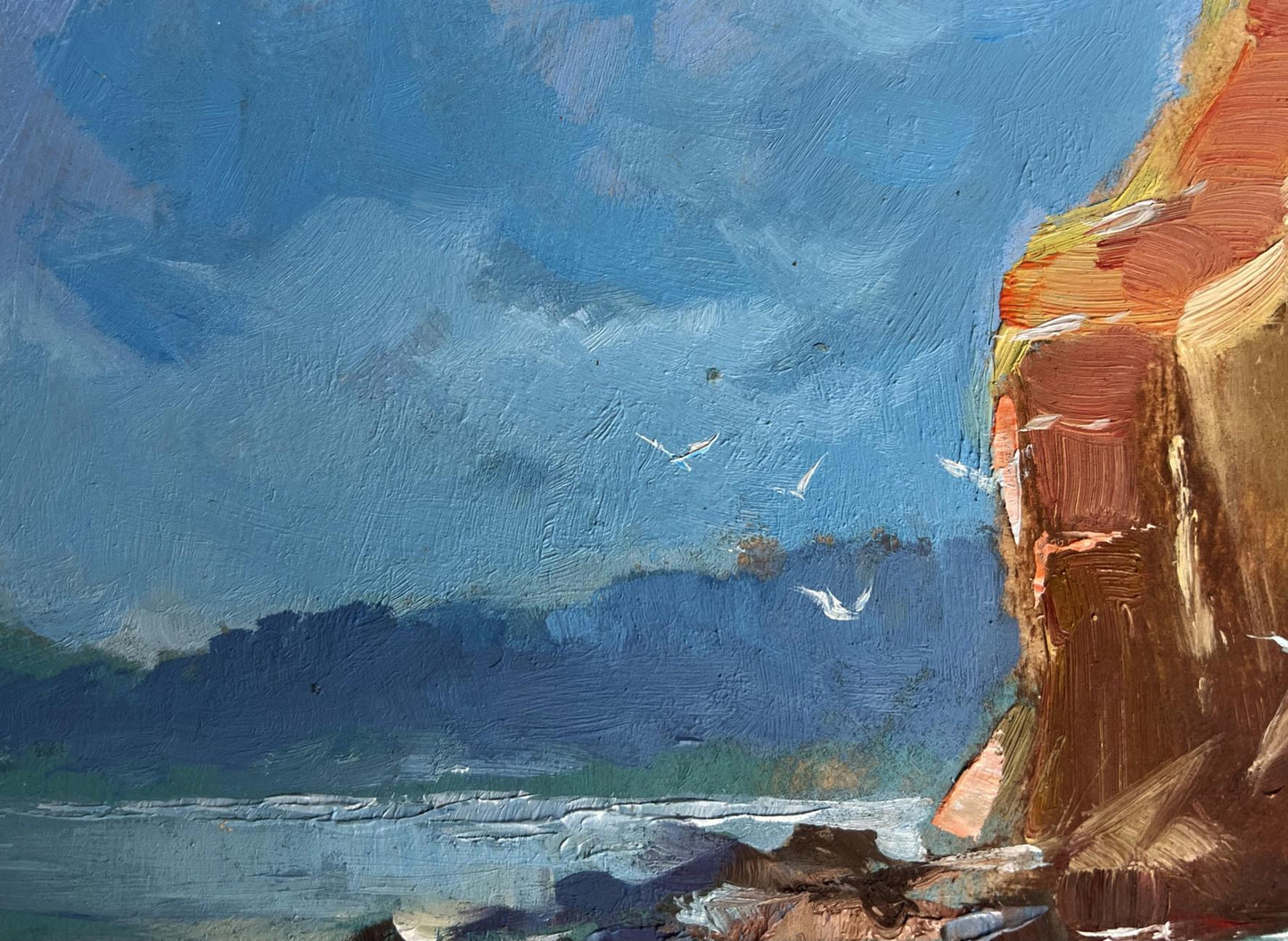 Oil painting of rocky seashore cliffside by Yuriy Suprunchuk